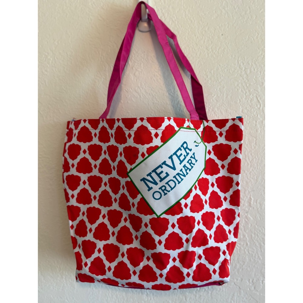 Foreside Home & Garden Never Ordinary Red White Patterned Tote Bag Pink Handles
